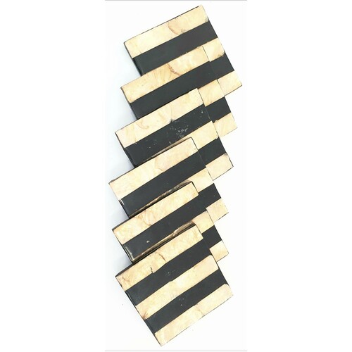 Mother of Pearl Black & Champagne Stripe Coasters Set of 6 Square