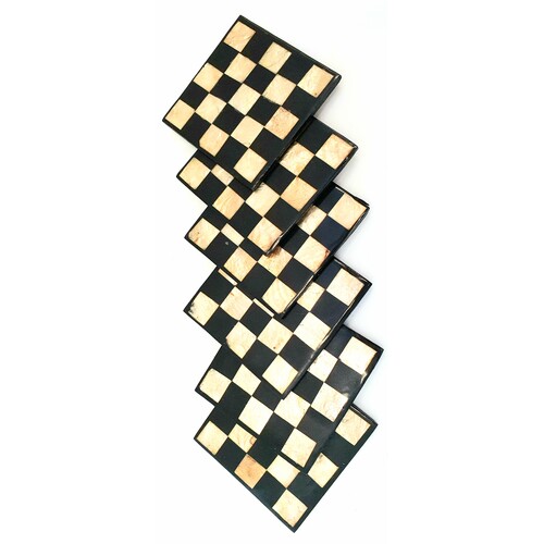 Mother of Pearl Coasters Set of 6 Black & Champagne Chess Pattern