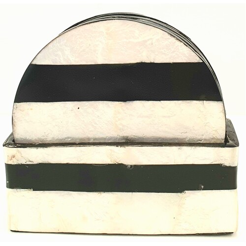 Mother of Pearl Black & White Stripe Pattern Coasters Set of 6 Square
