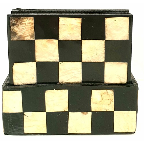Mother of Pearl Black & Champagne Chess Pattern Coasters Set of 6 Square