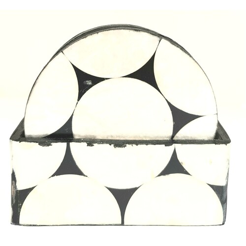Mother of Pearl Coasters Set of 6 White & Black Circle Colour - Round