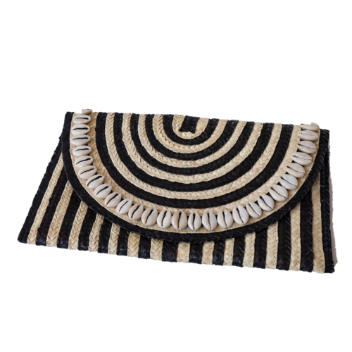 Palm Woven Cowrie Clutch