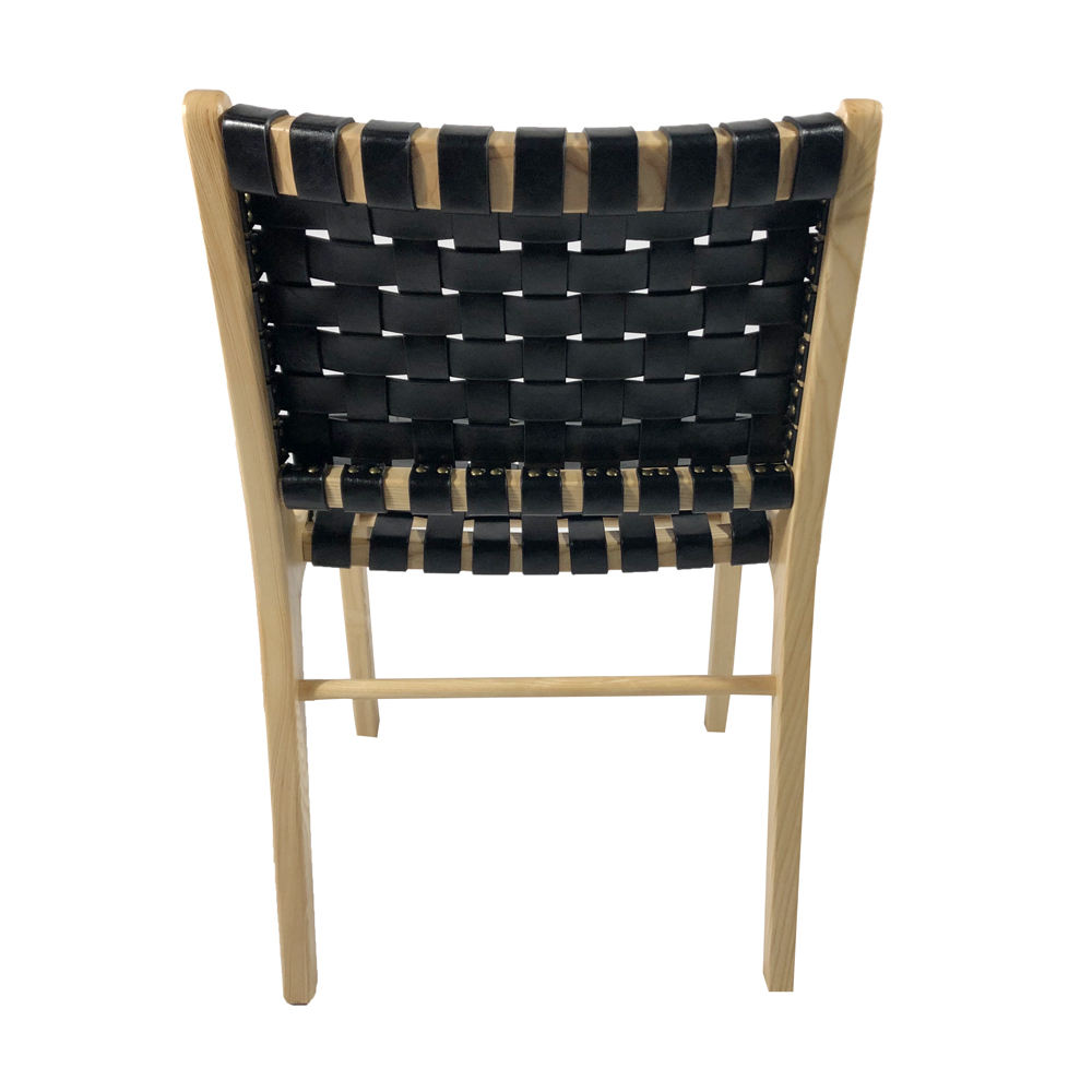 The Nichole Woven Leather Dining Chair Black