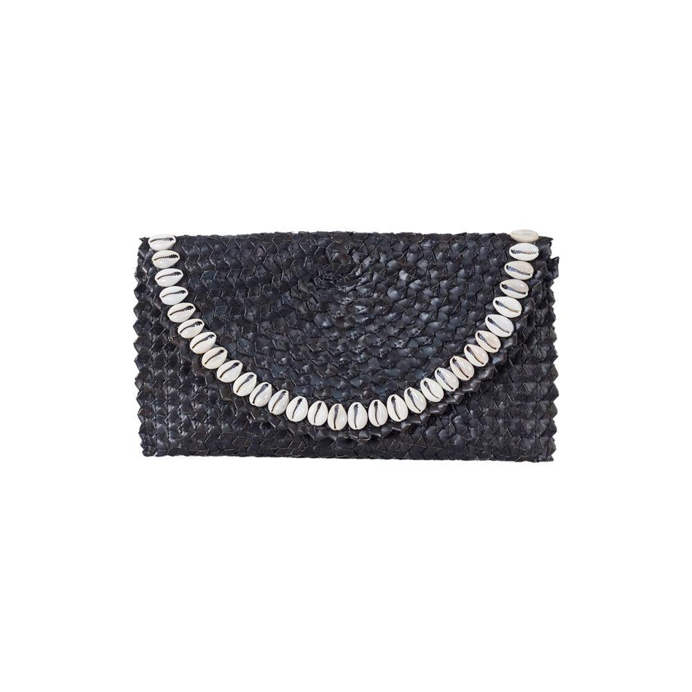 Palm Woven Cowrie Clutch