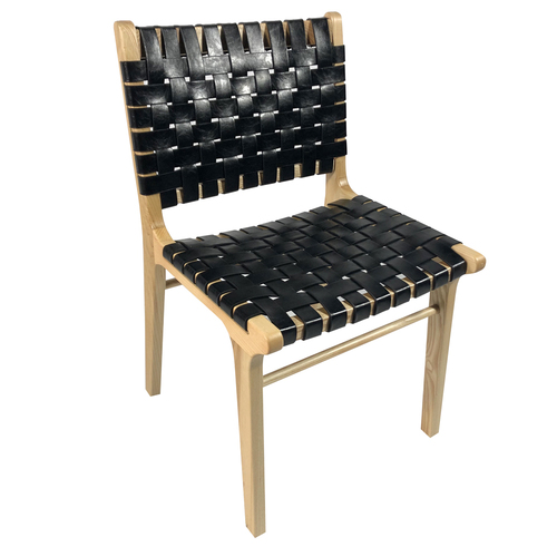 The Nichole Strapped Woven Leather Dining Chair - Black