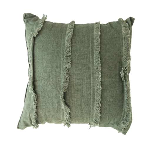 Dark Olive Green Cushion With Tassel Lines
