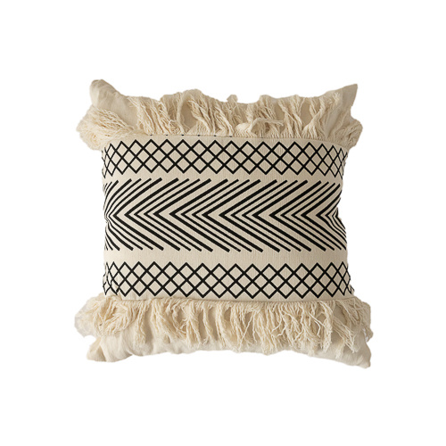 Off White Cushion With Tassels & Black Arrow