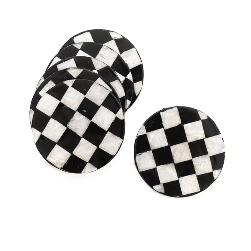 Mother of Pearl Chess Coasters Set of 6 Round