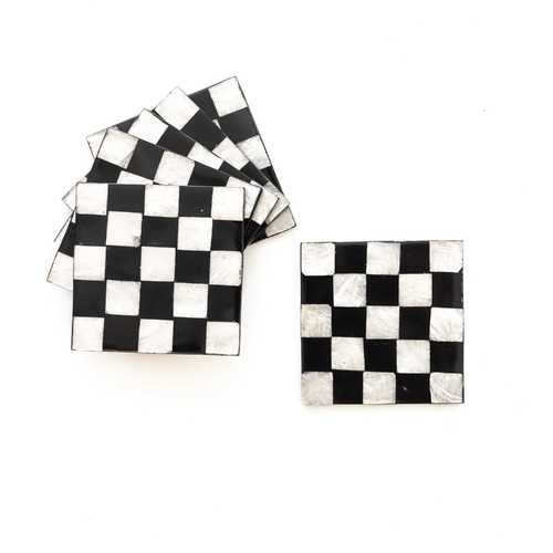 Mother of Pearl Chess Coasters Set of 6 Square