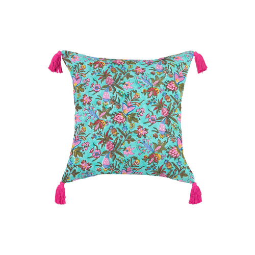 Aqua Daisy Cushion With Tassels 50 x 50cm