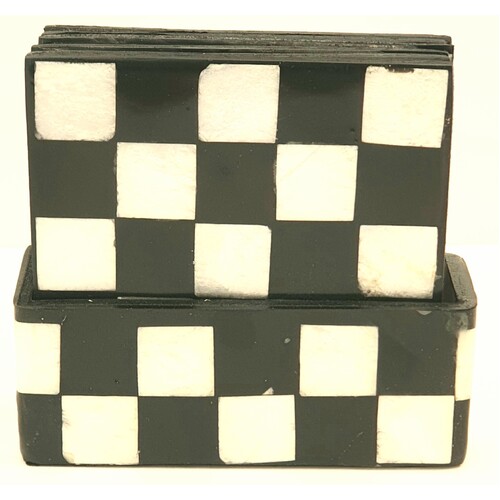 Mother of Pearl Black & White Chess Pattern Coasters Set of 6 Square