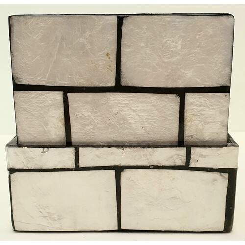 Mother of Pearl Coasters Set of 6 Black & White Brick Pattern 