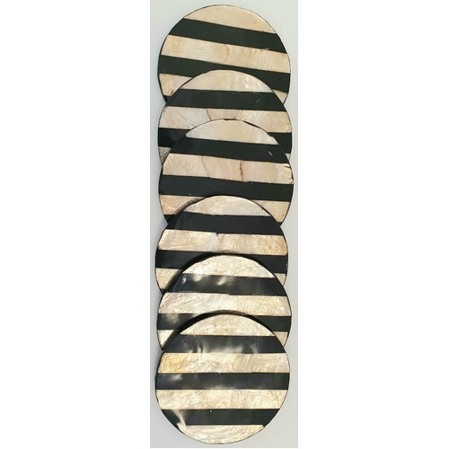 Mother of Pearl Coasters Set of 6 Black & Champagne Colour Stripe Pattern