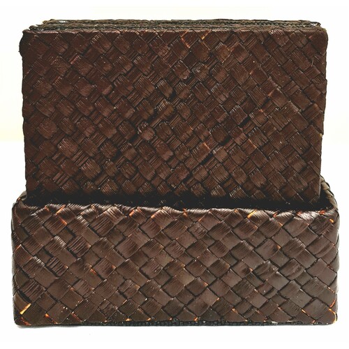 Pandan Woven Square Coaster Round Set of 6 - Brown
