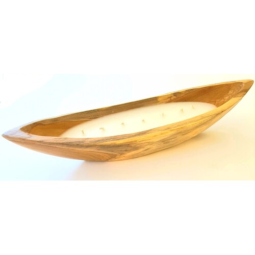 Handcrafted Rustic Canoe Teak Wood Candle - Large