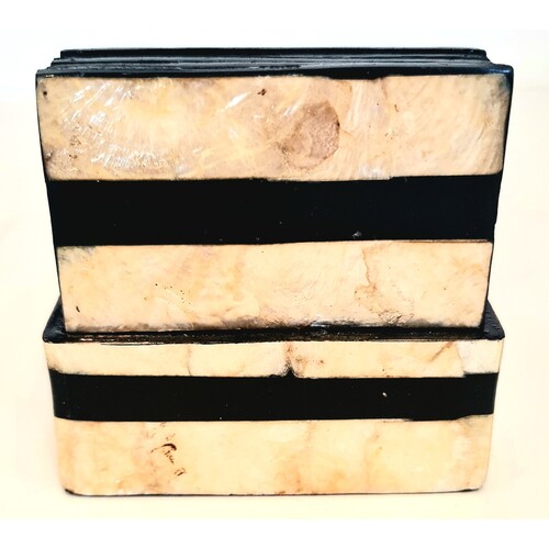 Mother of Pearl Black & Champagne Stripe Pattern Coasters Set of 6 Square