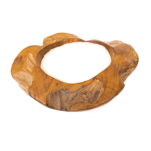 Teak Wooden Bowl Candle Large