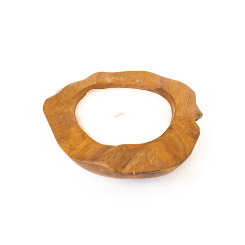 Teak Wooden Bowl Candle Medium