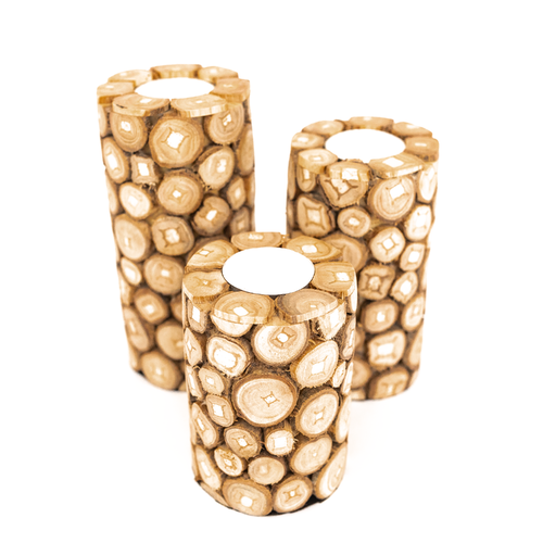 Teak Candle Set of 3