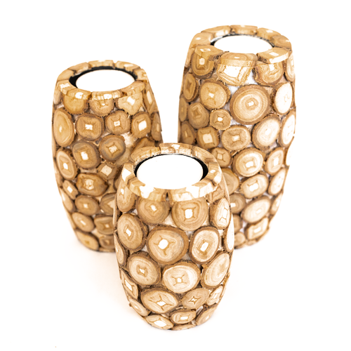 Teak Candle Set of 3
