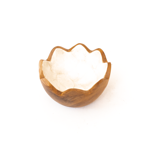 Lotus Teak & Mother of Pearl Inlay Bowl - White