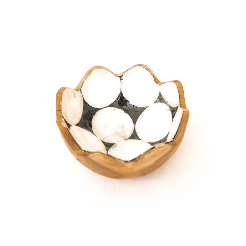 Lotus Teak & Mother of Pearl Inlay Bowl - Black & White