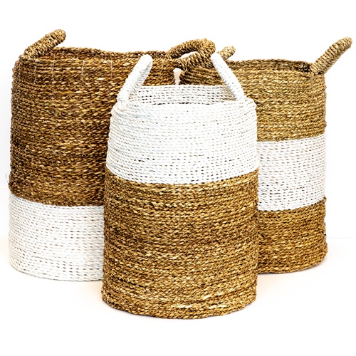 Seagrass Baskets Set 3 White & Tan
