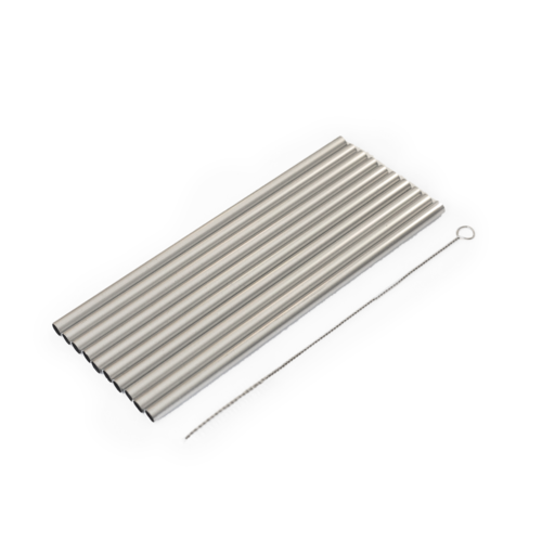 Aluminium Reusable Drinking Straws Set of 10 With Cleaning Brush 