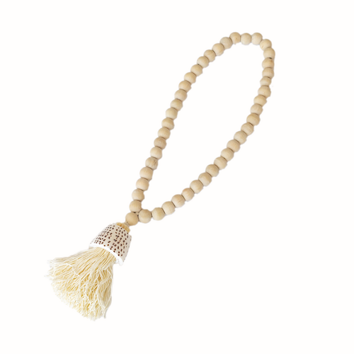 Hanging Beaded Tassel With Shell - Cream 