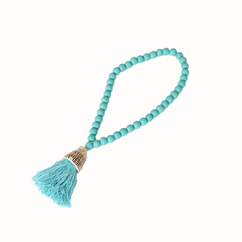Hanging Beaded Tassel With Shell - Turquoise