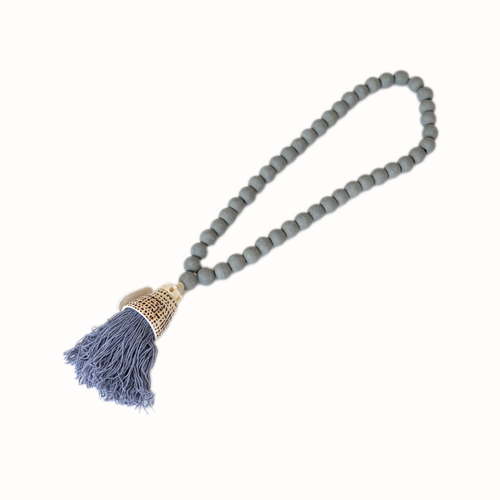 Hanging Beaded Tassel With Shell - Grey