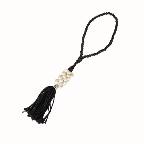 Hanging Beaded And Shell With Black Tassel