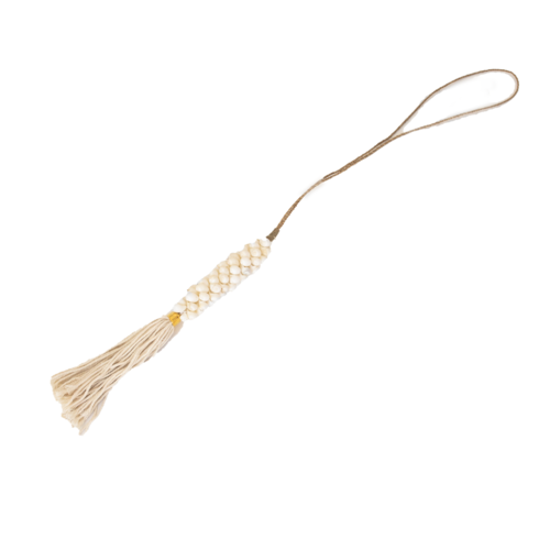 Hanging White Sea Snail Shell With Cream Tassel