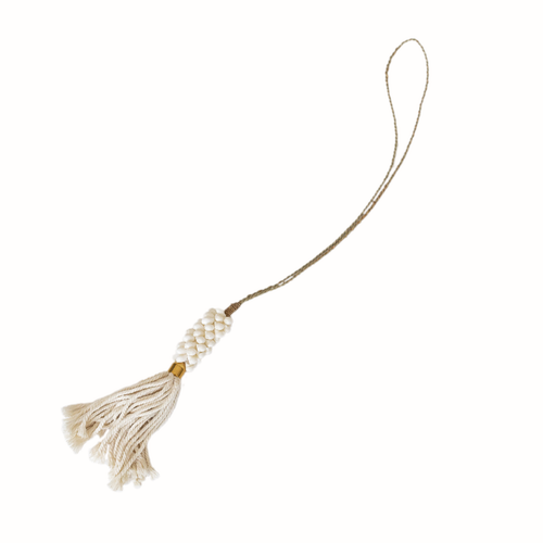 Hanging White Sea Snail Shell With Cream Tassel