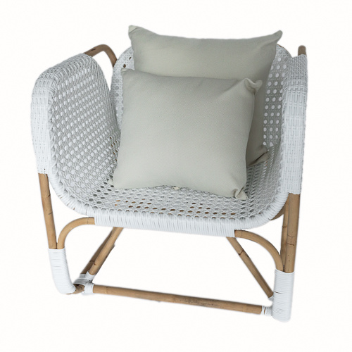 Hand-Woven Bamboo Cane and Synthetic Rattan Armchair With x 2 Cushions 