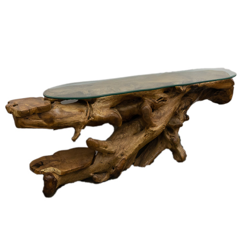 Solid Teak wood Console With Glass Top