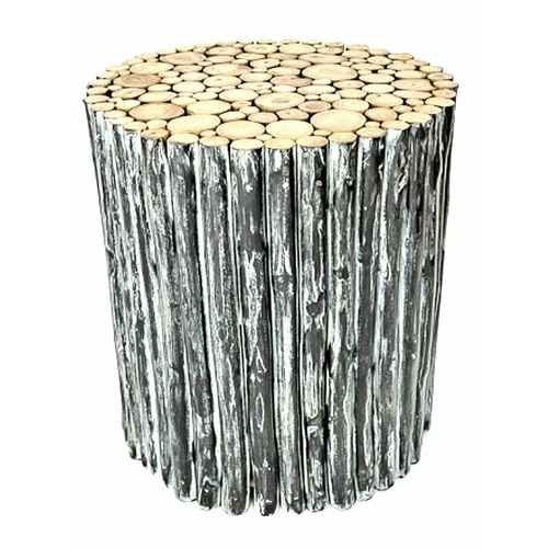 Round Teak timber Driftwood Side Coffee Table Black Wash Medium