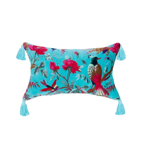 Aqua Velvet Bird of Paradise With Tassel - Rectangle
