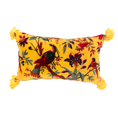  Yellow Bird of Paradise Velvet Cushion