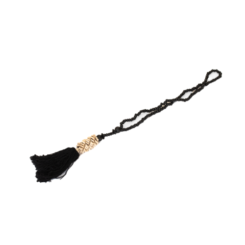 Beaded Cream Shell With Black Tassel And Bead