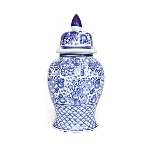 The Lily Floral Tall Blue & White Ginger Jar