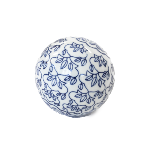 Floral Blue & White Ceramic Ball 10cm