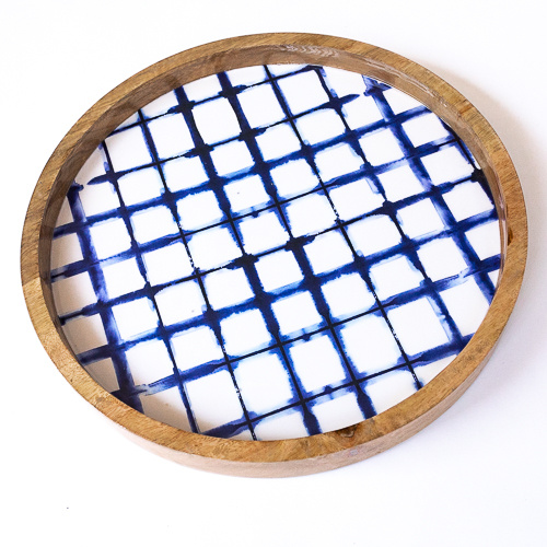 Round Blue & White Serving Tray