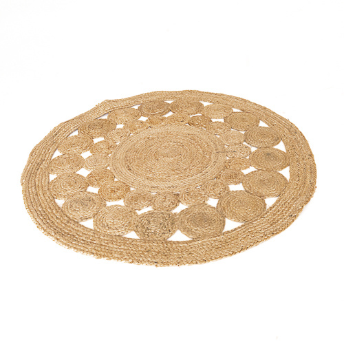 Natural Jute Double Row of CIrcles Hand Woven Round Rug
