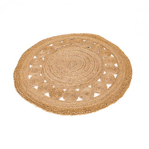 Natural Jute Single Row of Circles Hand Woven Round Rug