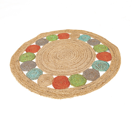 Natural Jute Multi-colour Hand Woven Round Rug