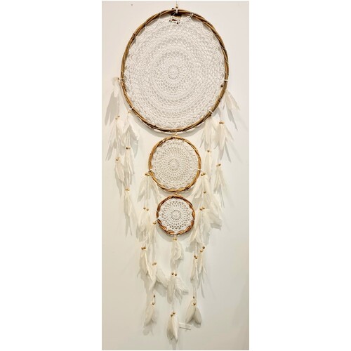 Crochet And Feather Bamboo Dream Catcher - Large