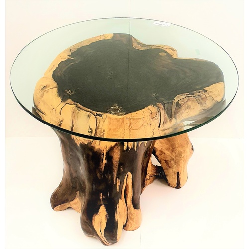 Rose Mahogany Tree Trunk Side Table With Glass Top