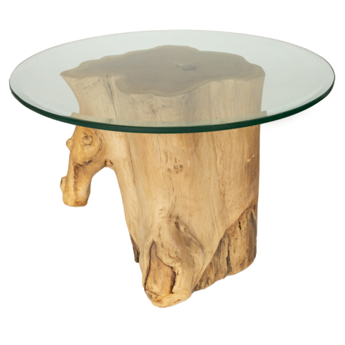 Teak Tree Trunk Side Table With Glass Top