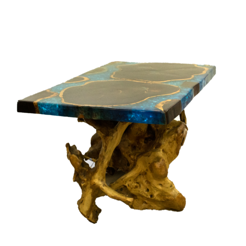 Wooden & Resin Irregular Base Table Blue